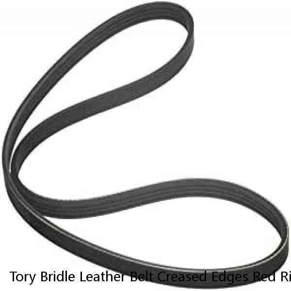 Tory Bridle Leather Belt Creased Edges Red Ribbon Between Buckle Black U-6-VX